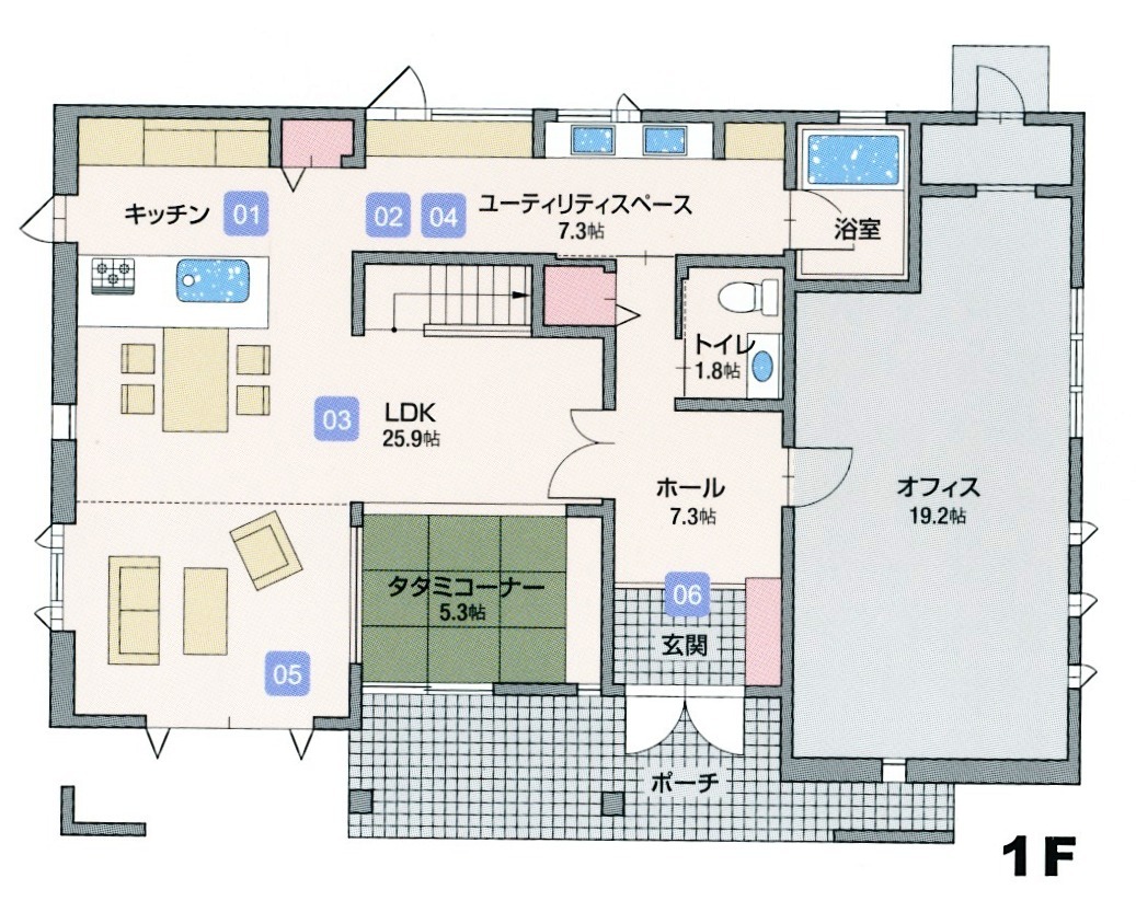 モデルハウスの1階の間取り図
