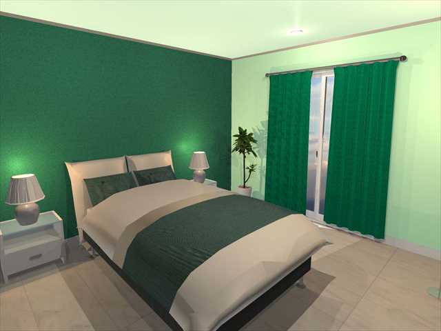 緑色が基調色の寝室