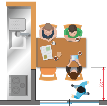 壁からの距離が90センチのダイニングテーブル