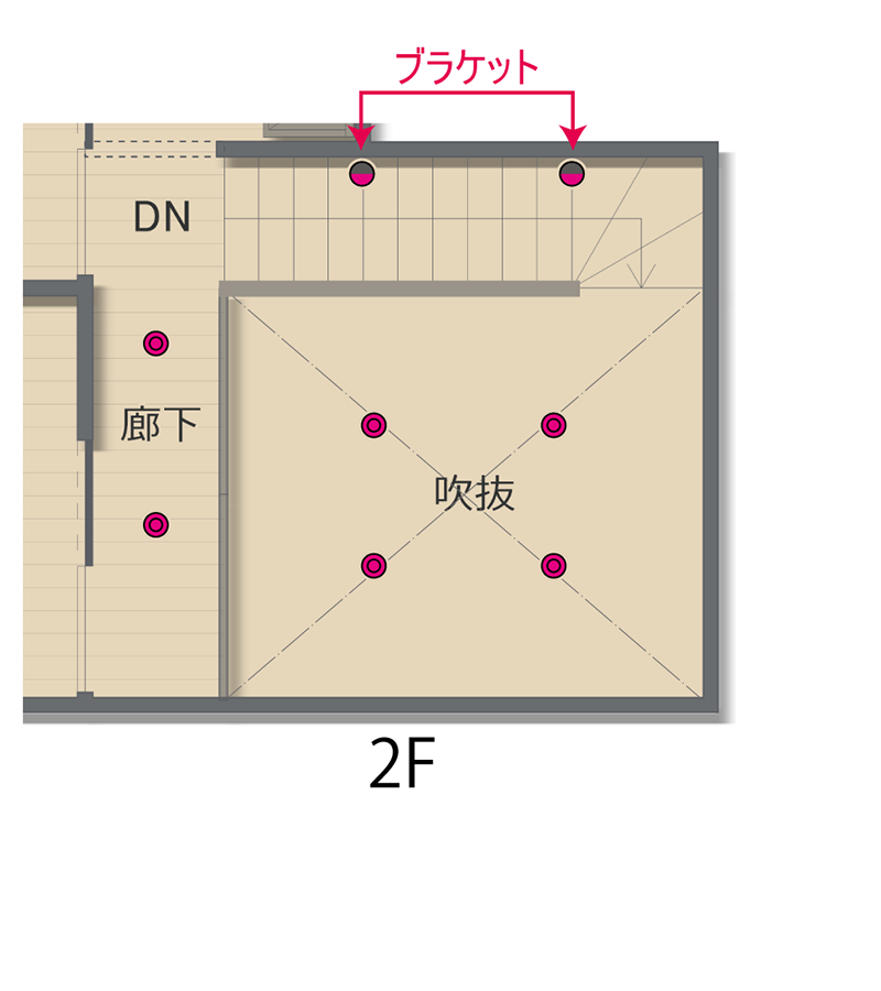 吹き抜け空間の2階平面図