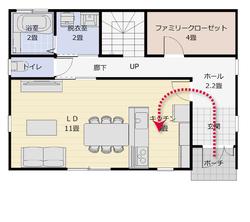 ウォークスルータイプのシューズクローク