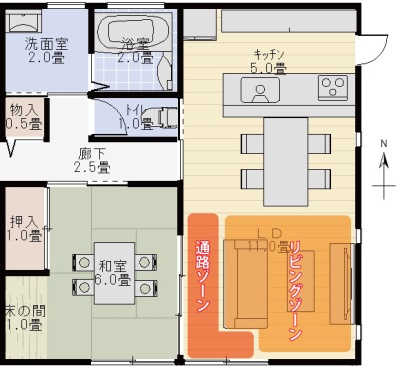リビングの変更案1のゾーニング