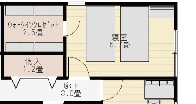 主寝室とウォークインクローゼットの間取り（改善案）