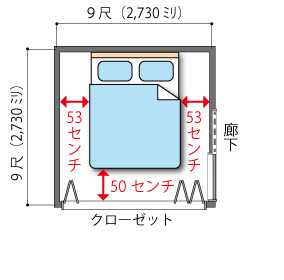 4.5畳の主寝室のダブルベッド