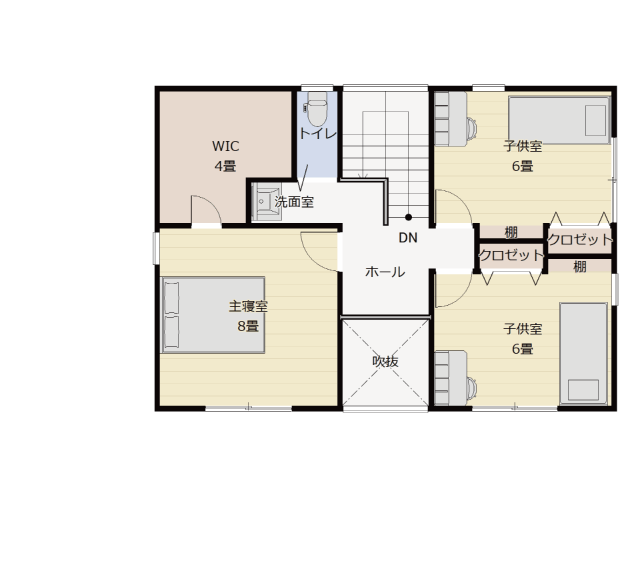 収納を充実させた2階の間取り