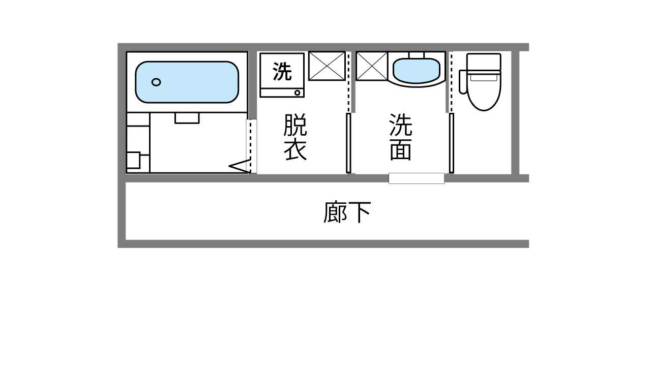 洗面所の間取り1.5畳ずつ