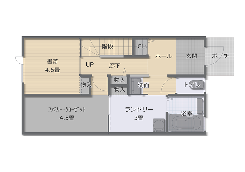奥が書斎になっている間取り