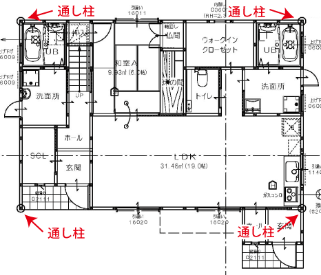 通し柱の表記